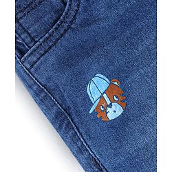 Babyhug Cotton Stretchable Above Knee Length Washed Bermuda with Belt - Blue