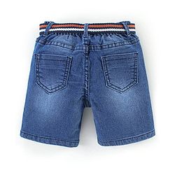 Babyhug Cotton Stretchable Above Knee Length Washed Bermuda with Belt - Blue