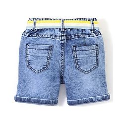 Babyhug Cotton Washed Denim Stretchable Above Knee Length Bermuda With Belt Solid With Mock Fly  - Blue