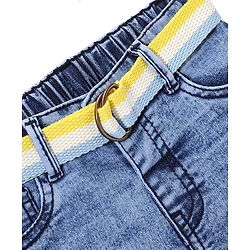 Babyhug Cotton Washed Denim Stretchable Above Knee Length Bermuda With Belt Solid With Mock Fly  - Blue