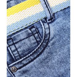Babyhug Cotton Washed Denim Stretchable Above Knee Length Bermuda With Belt Solid With Mock Fly  - Blue