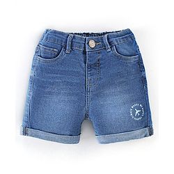 Babyhug Cotton Stretchable Mid Thigh Length Washed Shorts   Fly With Zipper -  Blue