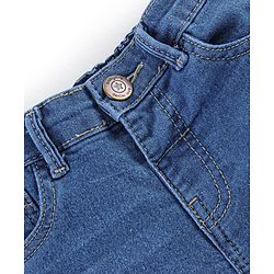 Babyhug Cotton Stretchable Mid Thigh Length Washed Shorts   Fly With Zipper -  Blue