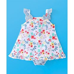 Babyhug 100% Cotton Knit Sleeveless Onesie Floral Print - White