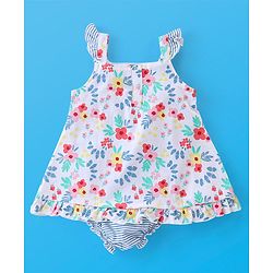 Babyhug 100% Cotton Knit Sleeveless Onesie Floral Print - White