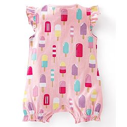 Babyhug 100% Cotton Frill Sleeves Romper Dot & Popsicle Print Pack of 2- Pink & Purple