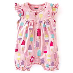 Babyhug 100% Cotton Frill Sleeves Romper Dot & Popsicle Print Pack of 2- Pink & Purple
