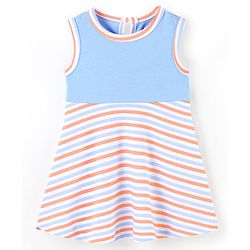 Babyhug 100% Cotton Knit Sleeveless Striped Frock - Blue