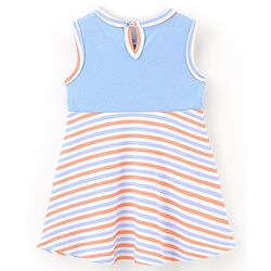 Babyhug 100% Cotton Knit Sleeveless Striped Frock - Blue
