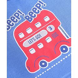 Babyhug 100% Cotton Knit Half Sleeves Striped Romper with Bus Print - Blue