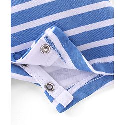 Babyhug 100% Cotton Knit Half Sleeves Striped Romper with Bus Print - Blue
