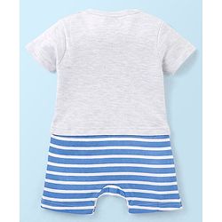 Babyhug Cotton Half Sleeves Romper Stripes & Car Print- Grey