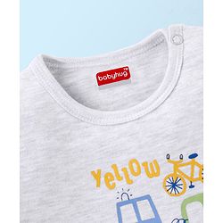 Babyhug Cotton Half Sleeves Romper Stripes & Car Print- Grey