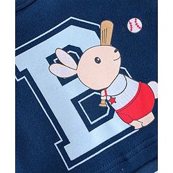 Babyhug 100% Cotton Knit Half Sleeves Striped Romper with Bunny Print - Navy Blue