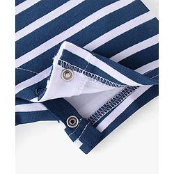 Babyhug 100% Cotton Knit Half Sleeves Striped Romper with Bunny Print - Navy Blue