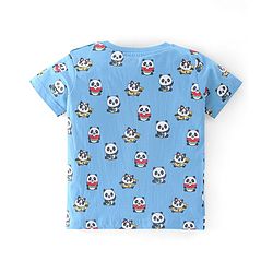 Babyhug Cotton Knit Half Sleeves Night Suit Panda Print - Blue