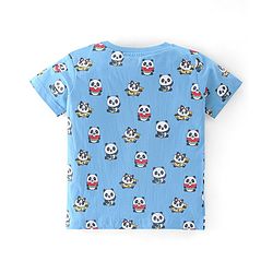 Babyhug Cotton Knit Half Sleeves Night Suit Panda Print - Blue