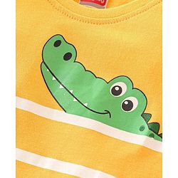 Babyhug Cotton Jersey Knit Sleeveless Striped T-Shirt with Croc Print - Yellow
