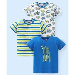 Babyhug Cotton Jersey Half Sleeves Striped T-Shirts with Text Print - Blue & White