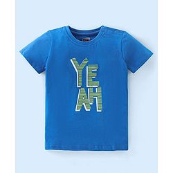 Babyhug Cotton Jersey Half Sleeves Striped T-Shirts with Text Print - Blue & White