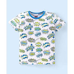 Babyhug Cotton Jersey Half Sleeves Striped T-Shirts with Text Print - Blue & White