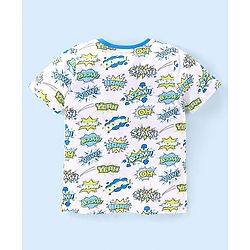 Babyhug Cotton Jersey Half Sleeves Striped T-Shirts with Text Print - Blue & White
