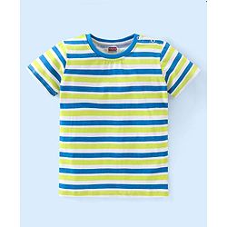 Babyhug Cotton Jersey Half Sleeves Striped T-Shirts with Text Print - Blue & White