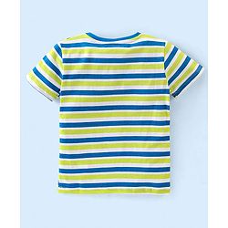 Babyhug Cotton Jersey Half Sleeves Striped T-Shirts with Text Print - Blue & White