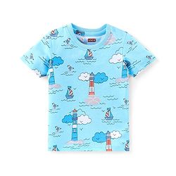 Babyhug Cotton Half Sleeves T-Shirts Pack of 7 with Crab & Boat Print - Yellow & Blue