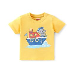 Babyhug Cotton Half Sleeves T-Shirts Pack of 7 with Crab & Boat Print - Yellow & Blue