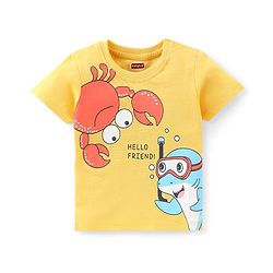 Babyhug Cotton Half Sleeves T-Shirts Pack of 7 with Crab & Boat Print - Yellow & Blue