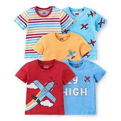 Babyhug Cotton Knit  Half Sleeves Plane Print T-Shirts Pack of 5 - Multicolor