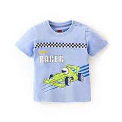 Babyhug Cotton Jersey Knit Half Sleeves T-Shirt with Racer Print - Blue