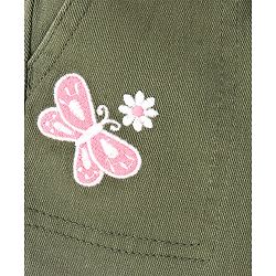 Babyhug Cotton Spandex Mid Thigh Stretchable Shorts with Butterfly Embroidery - Olive Green