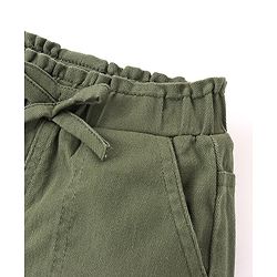 Babyhug Cotton Spandex Mid Thigh Stretchable Shorts with Butterfly Embroidery - Olive Green