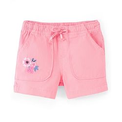 Babyhug Cotton Spandex Shorts With Stretch & Floral Embroidery - Peach