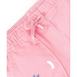 Babyhug Cotton Spandex Shorts With Stretch & Floral Embroidery - Peach