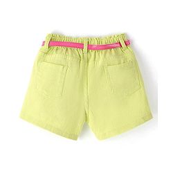 Babyhug Cotton Spandex Mid Thigh Stretchable Shorts with Floral Embroidery & Belt - Lime Green