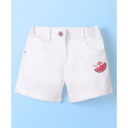 Babyhug Cotton Spandex Mid Thigh Stretchable Shorts with Watermelon Embroidery - White