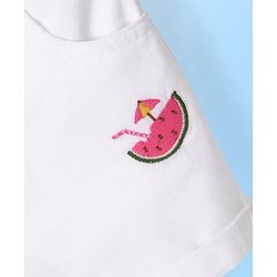 Babyhug Cotton Spandex Mid Thigh Stretchable Shorts with Watermelon Embroidery - White