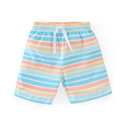 Babyhug Cotton Jersey Knit Mid Thigh Length Shorts Stripes & Marble Print Pack of 3 - Orange & Blue