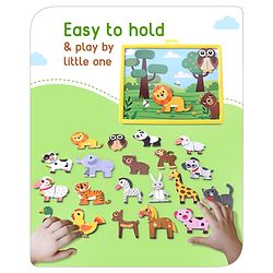 Babyhug 60 Pcs Magnetic Animal Puzzle Set with 2 in 1 Board| Playset With Write & Wipe Feature with Sketch Pen and Duster| Learning and Educational Toy for 4-6 Years Kids| Gifting Toy| BIS Certified