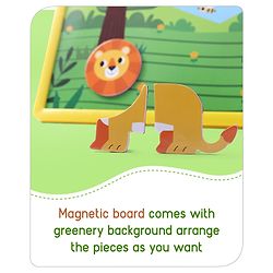 Babyhug 60 Pcs Magnetic Animal Puzzle Set with 2 in 1 Board| Playset With Write & Wipe Feature with Sketch Pen and Duster| Learning and Educational Toy for 4-6 Years Kids| Gifting Toy| BIS Certified