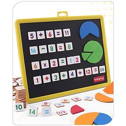 Babyhug 2 in 1 Number Learning Magnetic Board with 80 Numbers and 64 Operators - 144 Pcs| Playset Write & Wipe Feature with Sketch Pen and Duster| Montessori Learning and Educational Toy for 4-6 Years Kids| Gifting Toy| BIS Certified