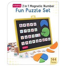 Babyhug 2 in 1 Number Learning Magnetic Board with 80 Numbers and 64 Operators - 144 Pcs| Playset Write & Wipe Feature with Sketch Pen and Duster| Montessori Learning and Educational Toy for 4-6 Years Kids| Gifting Toy| BIS Certified