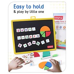 Babyhug 2 in 1 Number Learning Magnetic Board with 80 Numbers and 64 Operators - 144 Pcs| Playset Write & Wipe Feature with Sketch Pen and Duster| Montessori Learning and Educational Toy for 4-6 Years Kids| Gifting Toy| BIS Certified