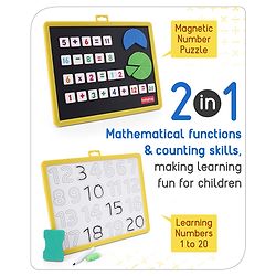 Babyhug 2 in 1 Number Learning Magnetic Board with 80 Numbers and 64 Operators - 144 Pcs| Playset Write & Wipe Feature with Sketch Pen and Duster| Montessori Learning and Educational Toy for 4-6 Years Kids| Gifting Toy| BIS Certified