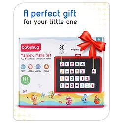 Babyhug 2 in 1 Number Learning Magnetic Board with 80 Numbers and 64 Operators - 144 Pcs| Playset Write & Wipe Feature with Sketch Pen and Duster| Montessori Learning and Educational Toy for 4-6 Years Kids| Gifting Toy| BIS Certified