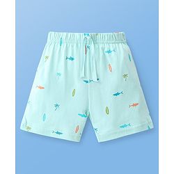 Babyhug Cotton Jersey Knitted Mid Thigh Length Shorts Fish and Text Print Pack of 2 - Orange & Blue