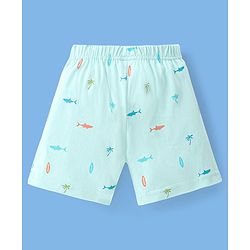 Babyhug Cotton Jersey Knitted Mid Thigh Length Shorts Fish and Text Print Pack of 2 - Orange & Blue